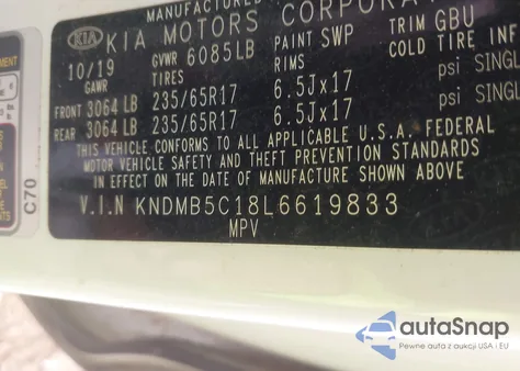 2020 Kia Sedona Lx из США, поврежденный, VIN KNDMB5C18L6619833